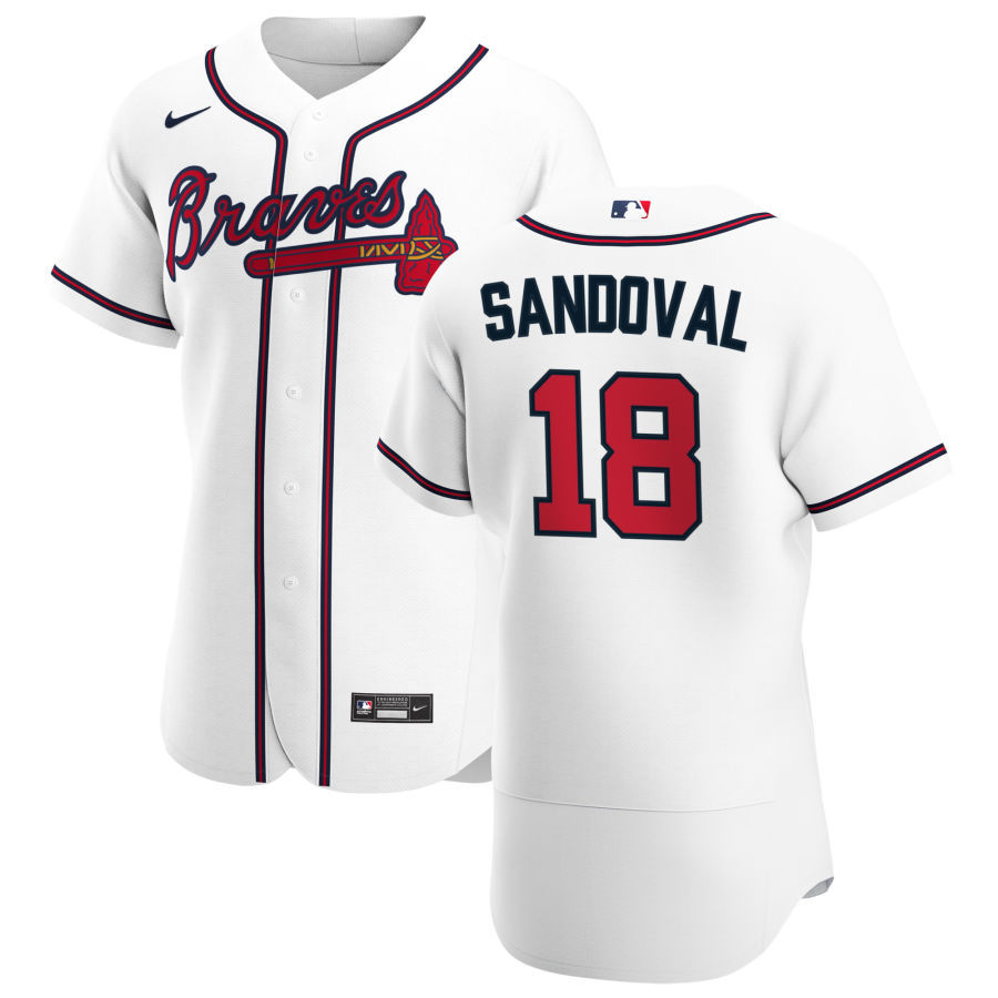Atlanta Braves #18 Pablo Sandoval Men Nike White Home 2020 Authentic Player MLB Jersey
